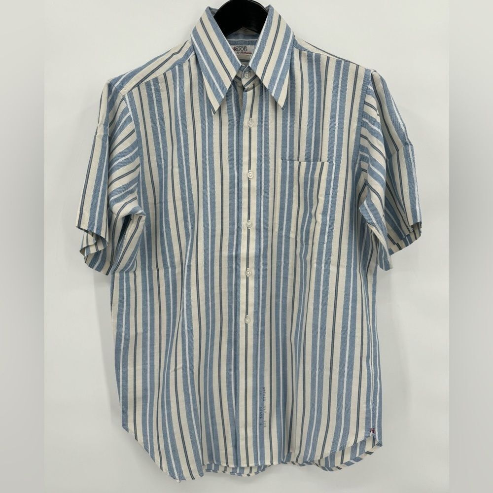 Roots Tailored by Hathaway size 16 EUC white blue striped Vintage Durable Press
